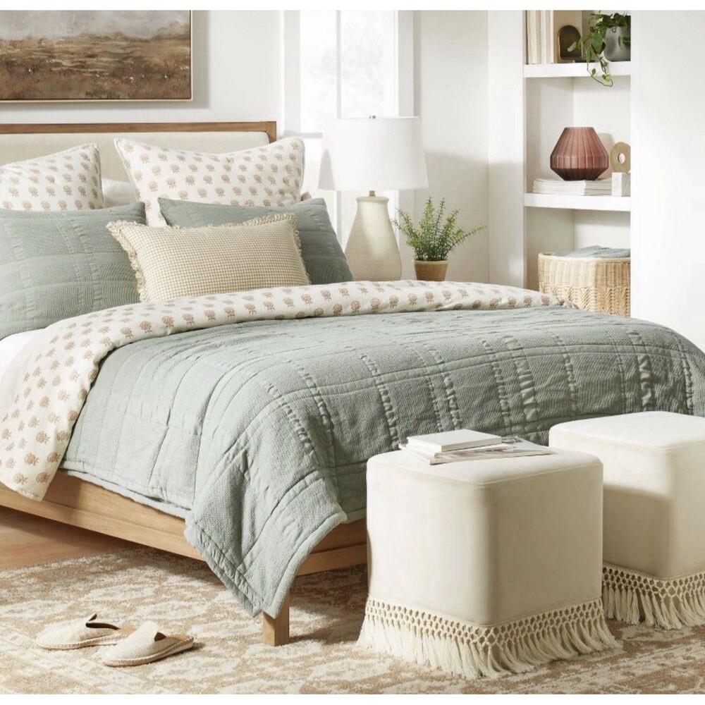 King+ Waffle Matelasse Quilt Light Teal Green - Threshold designed Studio McGee